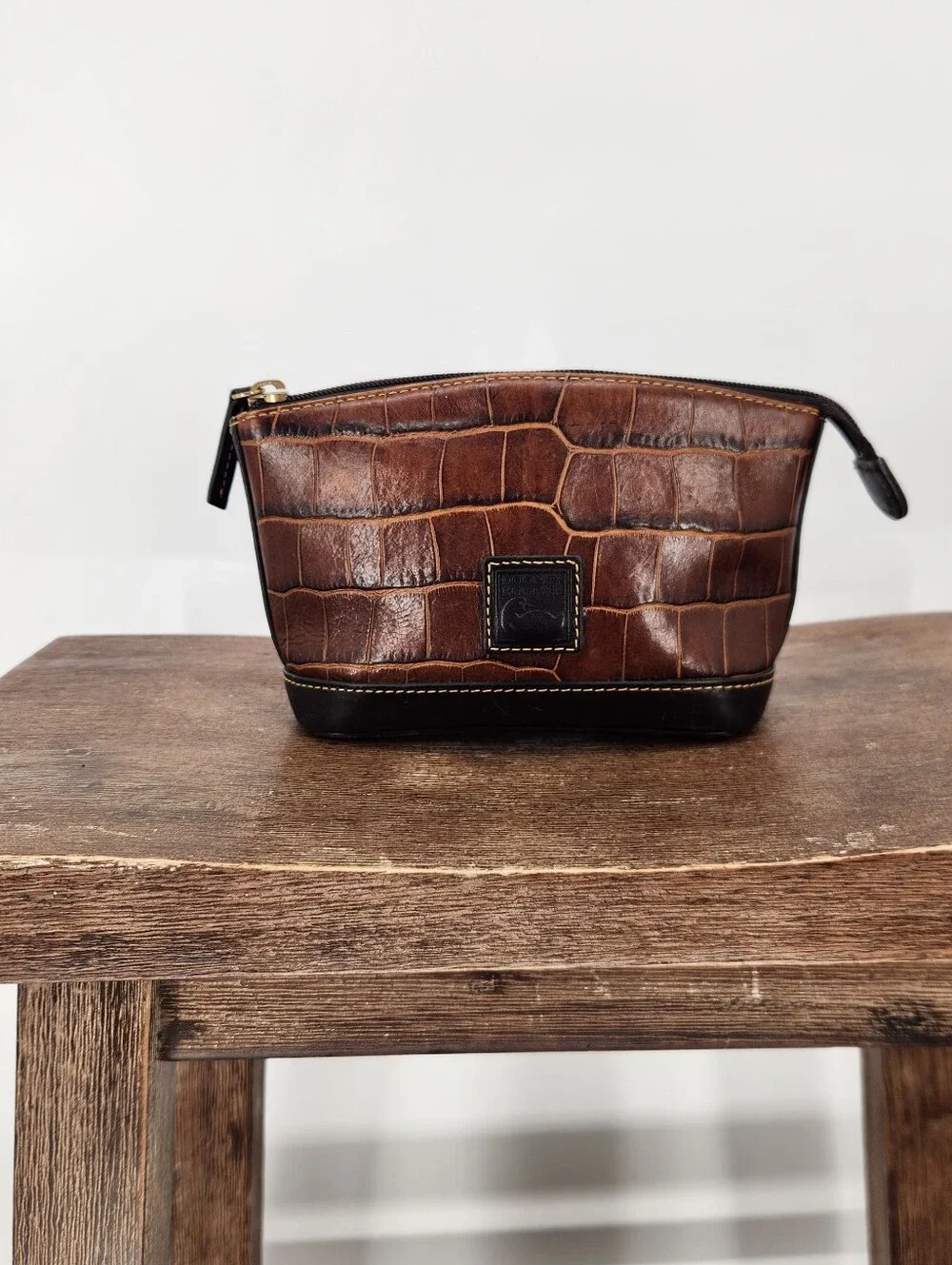 Dooney & Bourke Brown Croc-Embossed Leather Toiletry Pouch